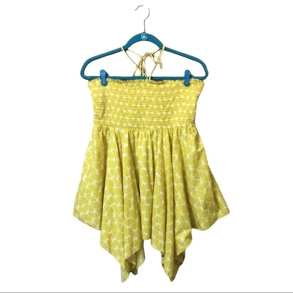 Babydoll halter elastic bandeau gold white cotton asymmetric handkerchief top L